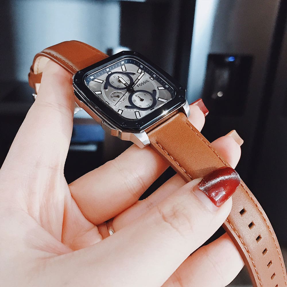 Shop Authentic Fossil Inscription Multifunction Silver Dial Brown Leather Strap Watch for Men - BQ2658 - Luxxuri