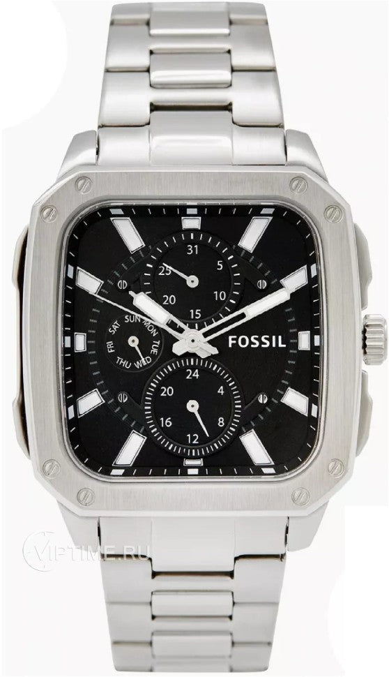 Shop Authentic Fossil Inscription Multifunction Black Dial Silver Steel Strap Watch for Men - BQ2655 - Luxxuri