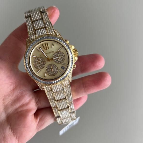 Shop Authentic Michael Kors Everest Chronograph Crystals Gold Dial Gold Steel Strap Watch For Women - MK7254 - Luxxuri
