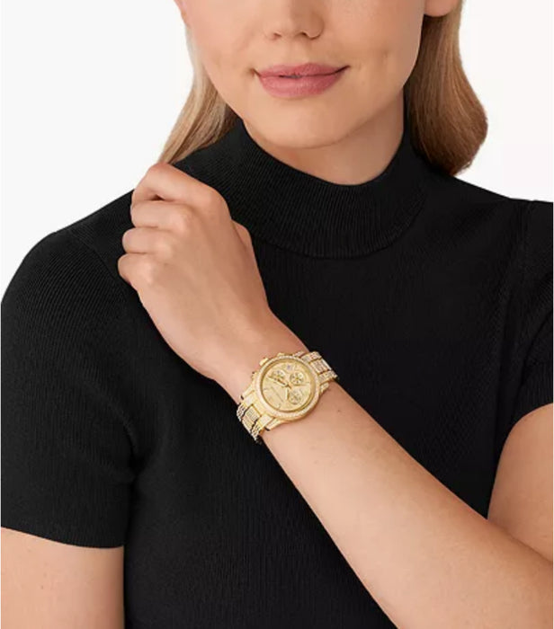 Shop Authentic Michael Kors Everest Chronograph Crystals Gold Dial Gold Steel Strap Watch For Women - MK7254 - Luxxuri