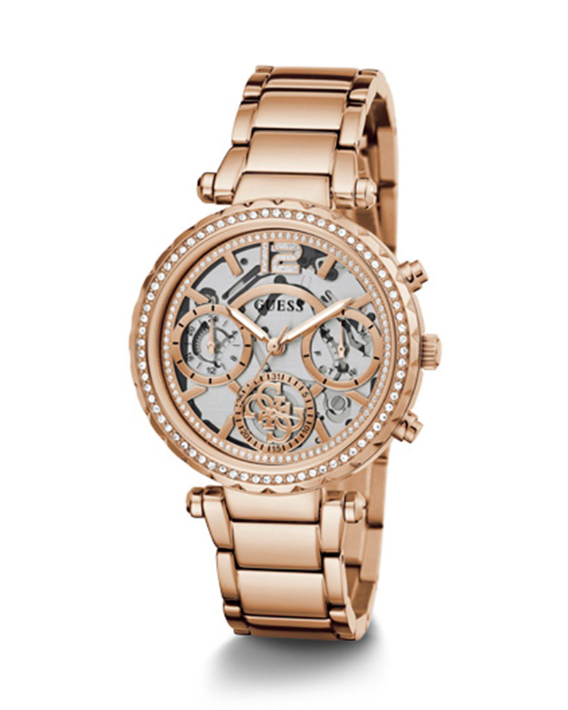 Shop Authentic Guess Solstice Diamonds Rose Gold Dial Rose Gold Steel Strap Watch for Women - GW0403L3 - Luxxuri
