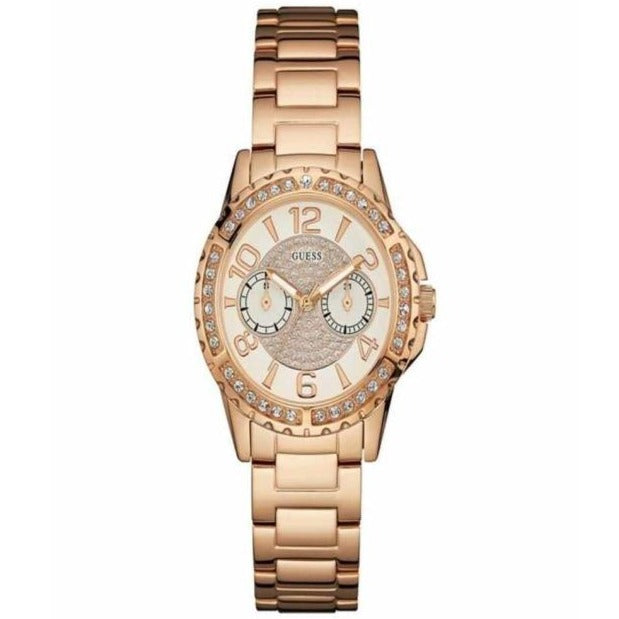 Shop Authentic Guess Sassy Quartz White Dial Rose Gold Steel Strap Watch For Women - W0705L3 - Luxxuri