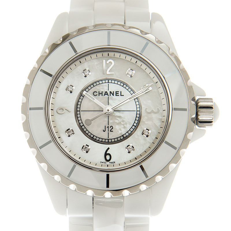 Shop Authentic Chanel J12 Diamonds Quartz Ceramic White Dial White Steel Strap Watch for Women - J12 H2422 - Luxxuri