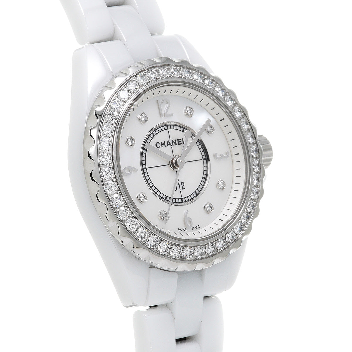 Shop Authentic Chanel J12 Diamonds Quartz White Dial White Steel Strap Watch for Women - J12 H2572 - Luxxuri