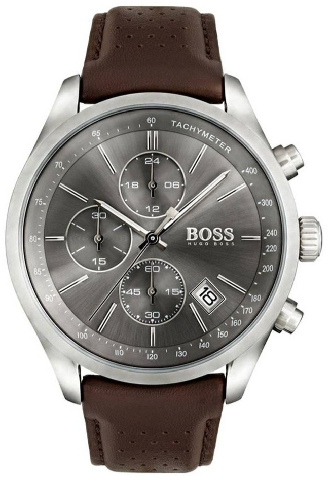 Shop Authentic Hugo Boss Grand Prix Grey Dial Brown Leather Strap Watch for Men - 1513476 - Luxxuri