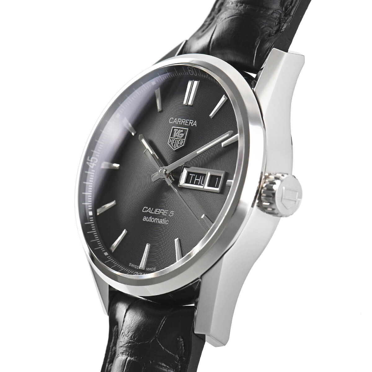 Tag Heuer Carrera Automatic Black Dial Black Leather Strap Watch for Men - WAR201A.FC6266