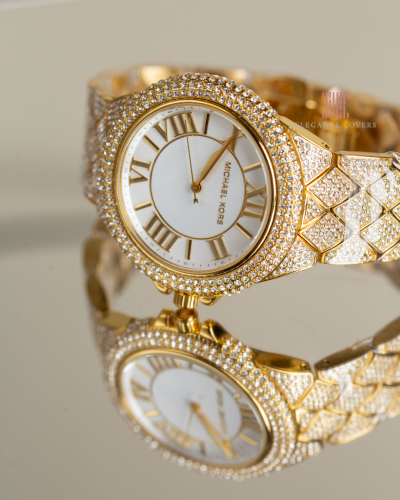 Michael Kors Camille Three-Hand Crystals White Dial Gold Steel Strap Watch for Women - MK4800