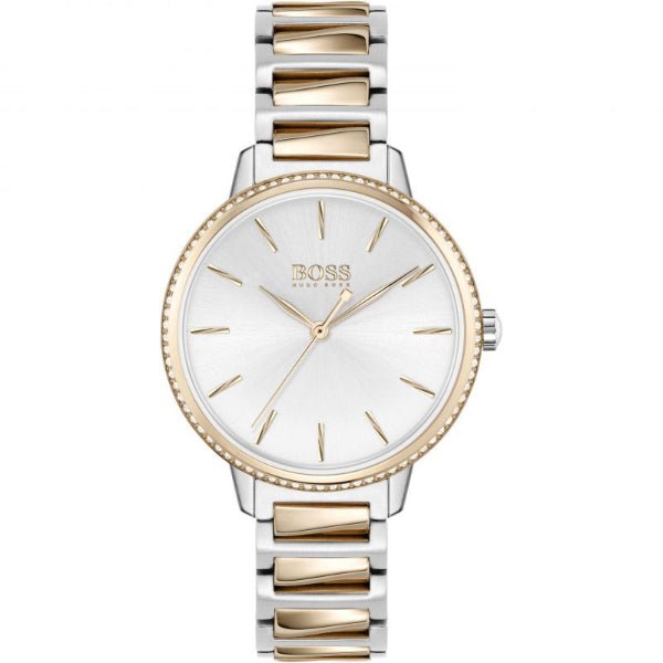 Shop Authentic Hugo Boss Signature Silver Dial Two Tone Steel Strap Watch for Women - 1502567 - Luxxuri