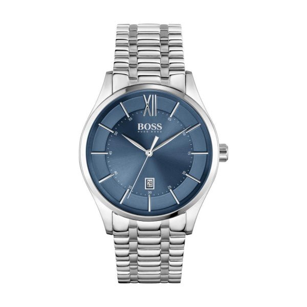 Shop Authentic Hugo Boss Officer Chronograph Blue Dial Silver Steel Strap Watch for Men - 1513615 - Luxxuri