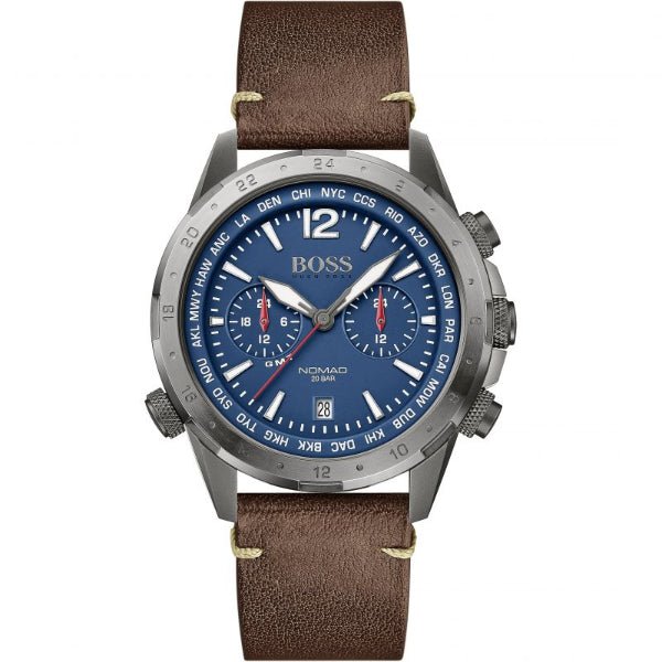 Shop Authentic Hugo Boss Nomad Blue Dial Brown Leather Strap Watch for Men - 1513773 - Luxxuri