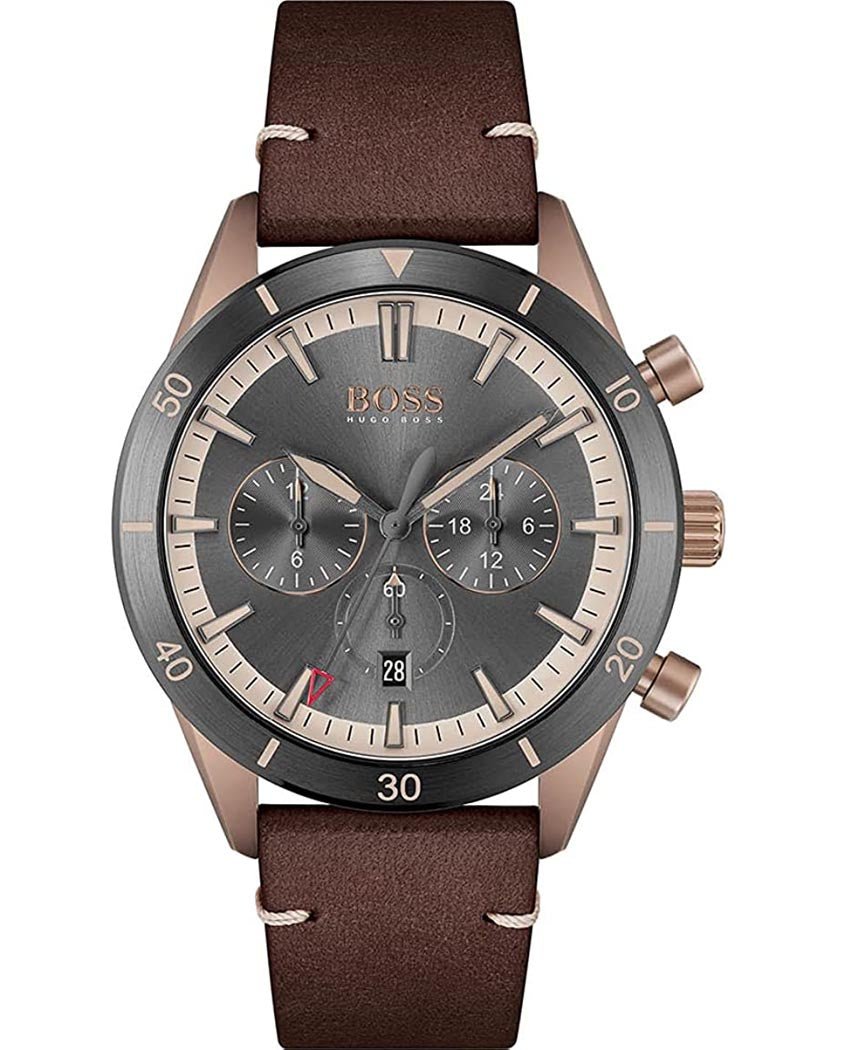 Shop Authentic Hugo Boss Santiago Grey Dial Brown Leather Strap Watch for Men - 1513861 - Luxxuri