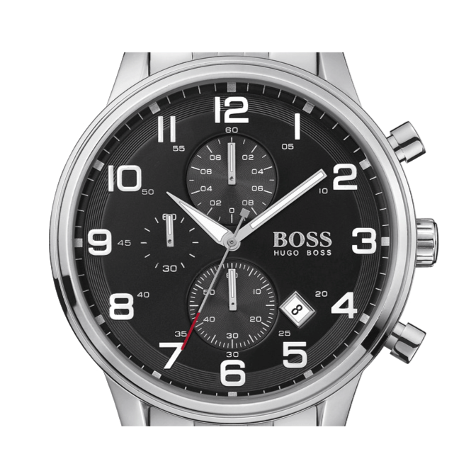 Shop Authentic Hugo Boss Aeroliner Chronograph Black Dial Silver Steel Strap Watch For Men - 1512446 - Luxxuri