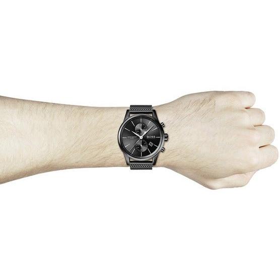 Hugo Boss Associate Chronograph Black Dial Black Mesh Bracelet Watch for Men - 1513769