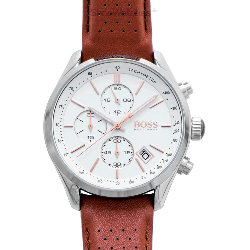 Shop Authentic Hugo Boss Grand Prix White Dial Brown Leather Strap Watch for Men - 1513475 - Luxxuri