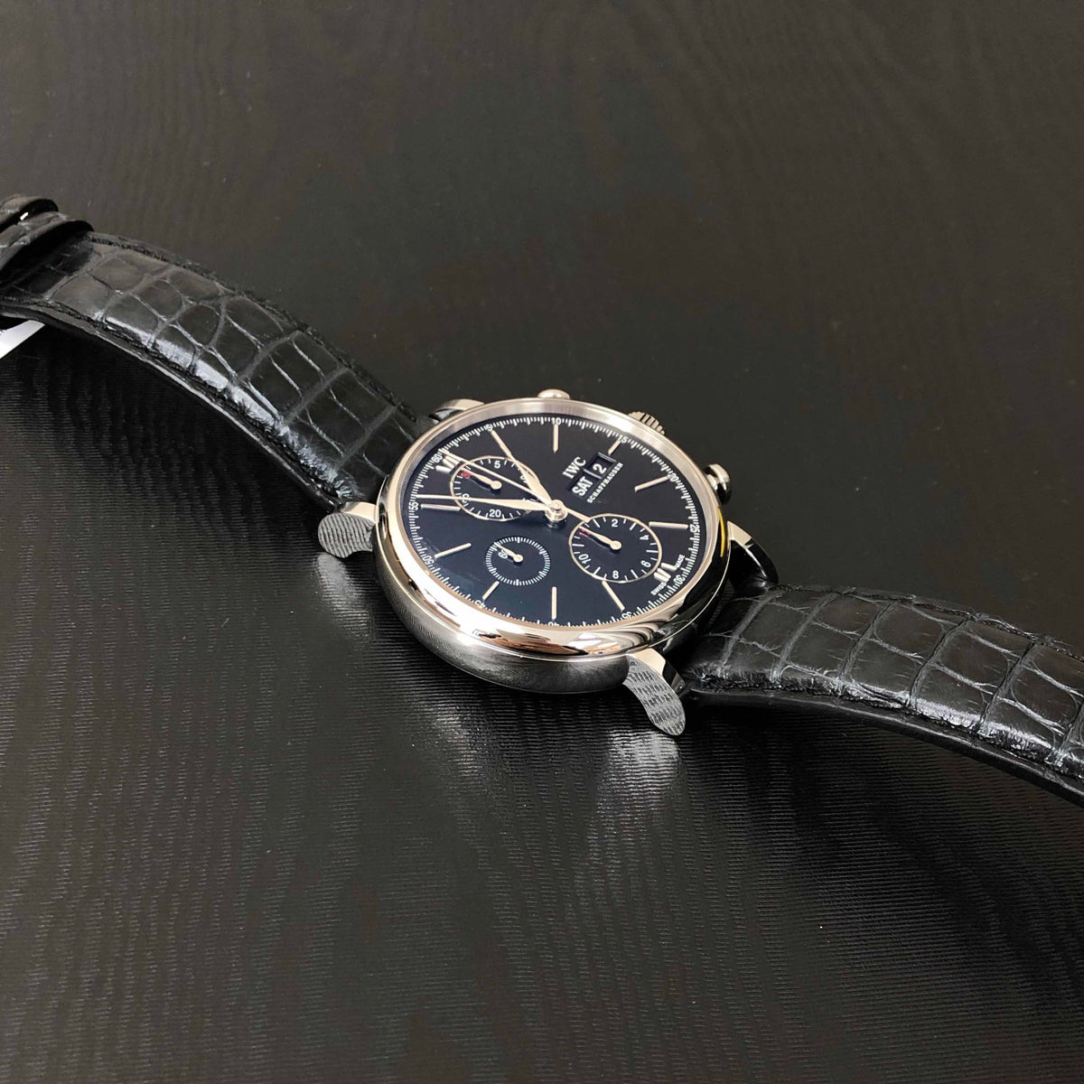 Shop Authentic IWC Portofino Chronograph Black Dial Black Leather Strap Watch for Men - IW391029 - Luxxuri