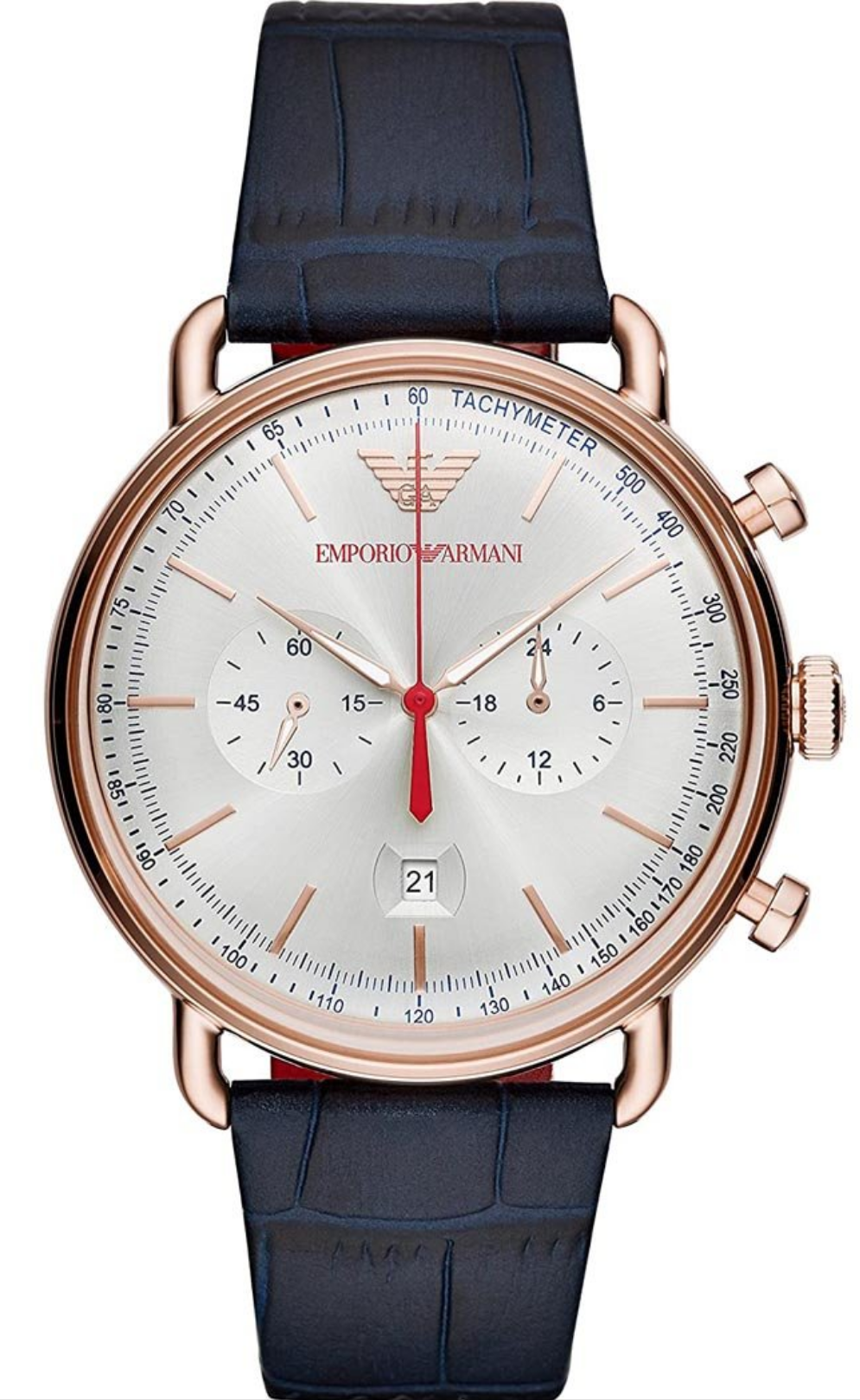 Shop Authentic Emporio Armani Aviator Silver Dial Blue Leather Strap Watch For Men - AR11123 - Luxxuri