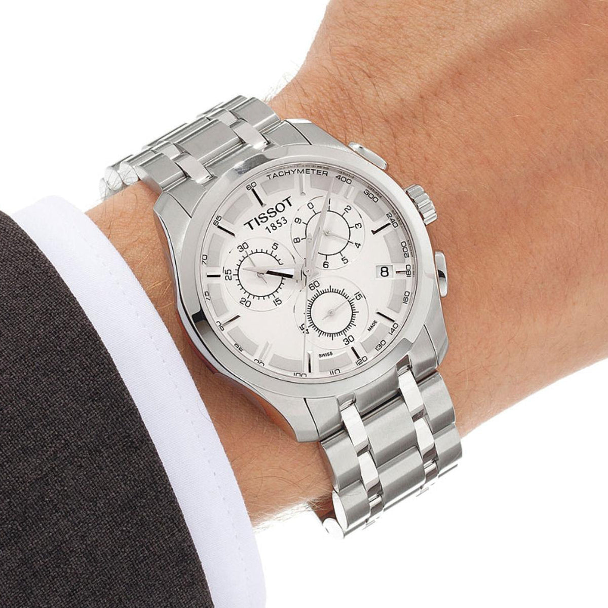 Shop Authentic Tissot T Classic Couturier Chronograph White Dial Silver Steel Strap Watch For Men - T101.617.11.031.00 - Luxxuri