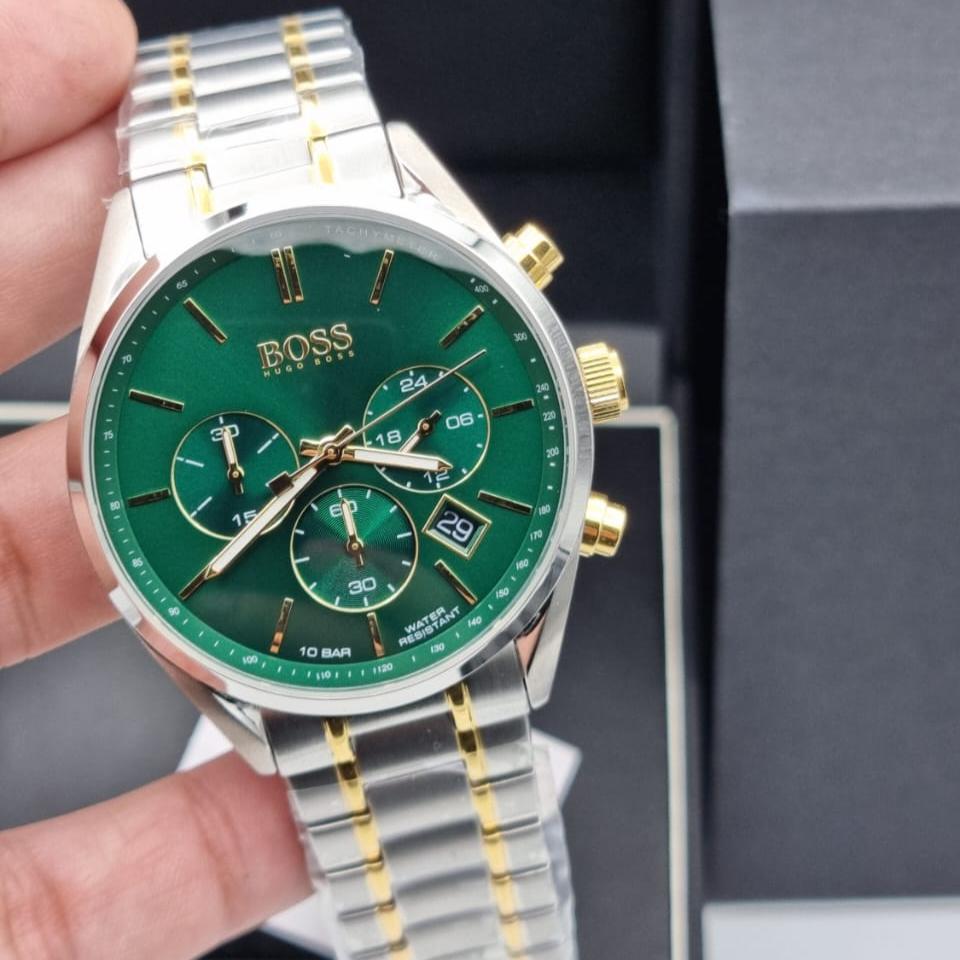 Shop Authentic Hugo Boss Champion Green Dial Silver Steel Strap Watch for Men - 1513878 - Luxxuri