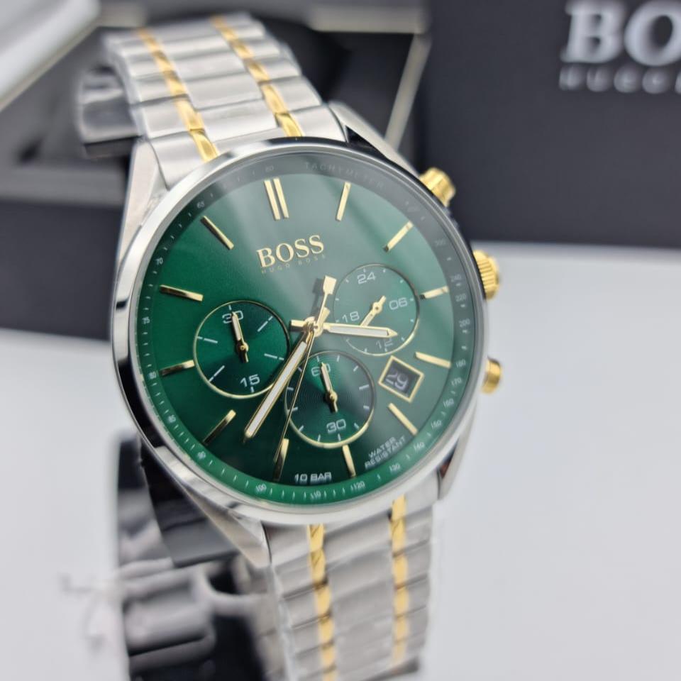 Shop Authentic Hugo Boss Champion Green Dial Silver Steel Strap Watch for Men - 1513878 - Luxxuri