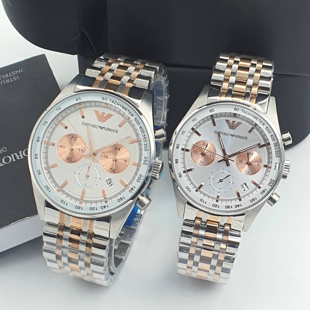 Shop Authentic Emporio Armani Sportivo Chronograph Silver Dial Two Tone Steel Strap Watch For Men - AR5999 - Luxxuri