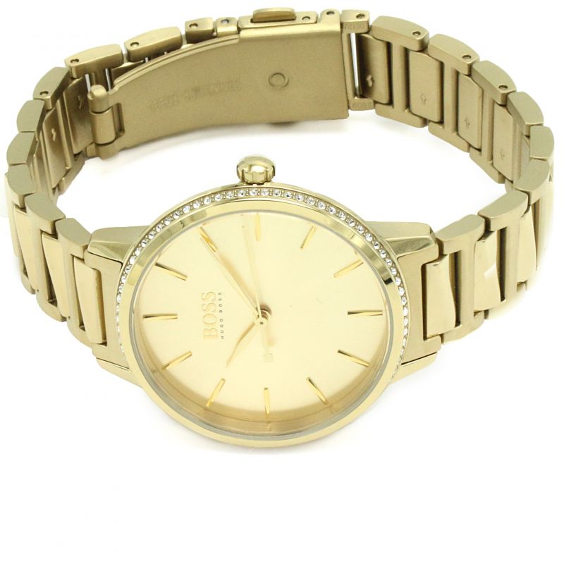 Shop Authentic Hugo Boss Signature Gold Dial Gold Steel Strap Watch for Women - 1502541 - Luxxuri