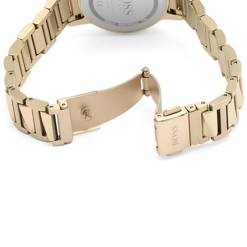 Shop Authentic Hugo Boss Signature Gold Dial Gold Stainless Steel Strap Watch for Women - 1502540 - Luxxuri