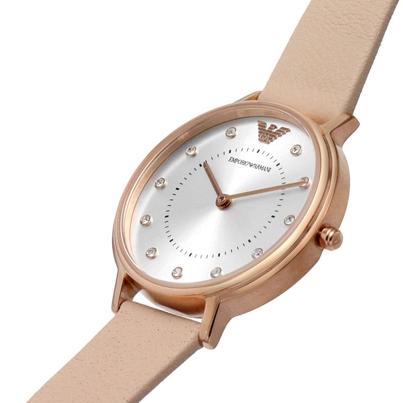 Shop Authentic Emporio Armani Kappa Rose Gold & White Dial Beige Nude Leather Strap Watch For Women - AR2510 - Luxxuri