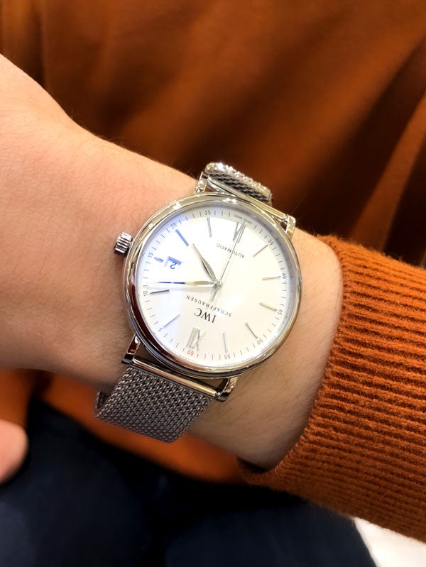 Shop Authentic IWC Portofino Automatic White Dial Silver Mesh Bracelet Watch for Men - IW356505 - Luxxuri