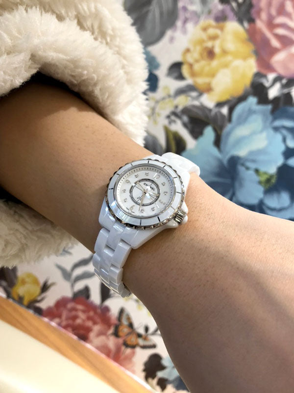 Shop Authentic Chanel J12 Diamonds Quartz Mother of Pearl White Dial White Steel Strap Watch for Women - J12 H2570 - Luxxuri