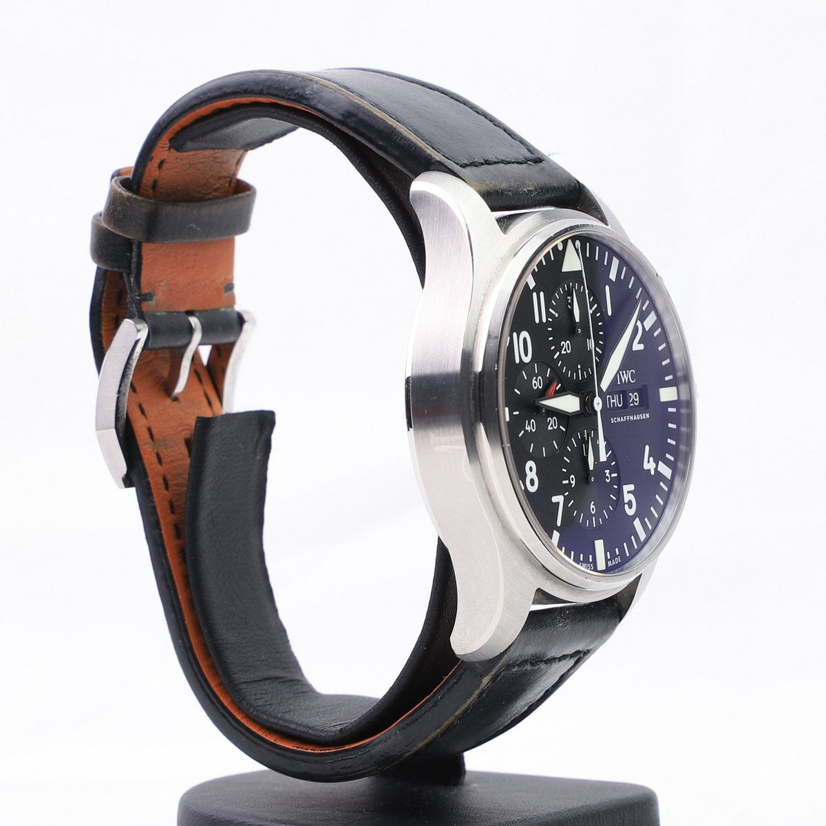 Shop Authentic IWC Pilot's Watch Chronograph Black Dial Black Leather Strap Watch for Men - IW377709 - Luxxuri
