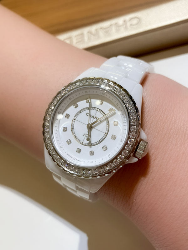 Shop Authentic Chanel J12 Quartz Diamonds White Dial White Steel Strap Watch for Women - J12 H6418 - Luxxuri