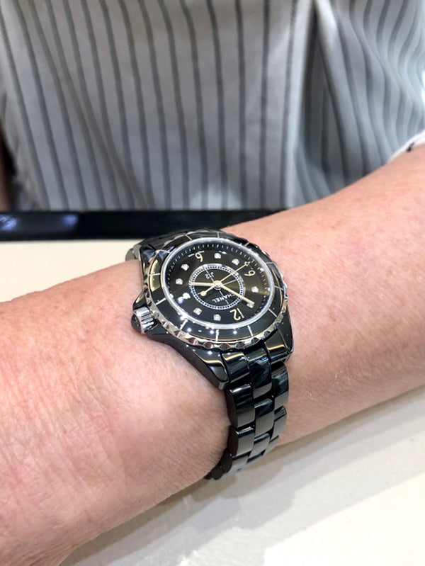 Shop Authentic Chanel J12 Diamonds Black Dial Black Steel Strap Watch for Women - J12 H2569 - Luxxuri