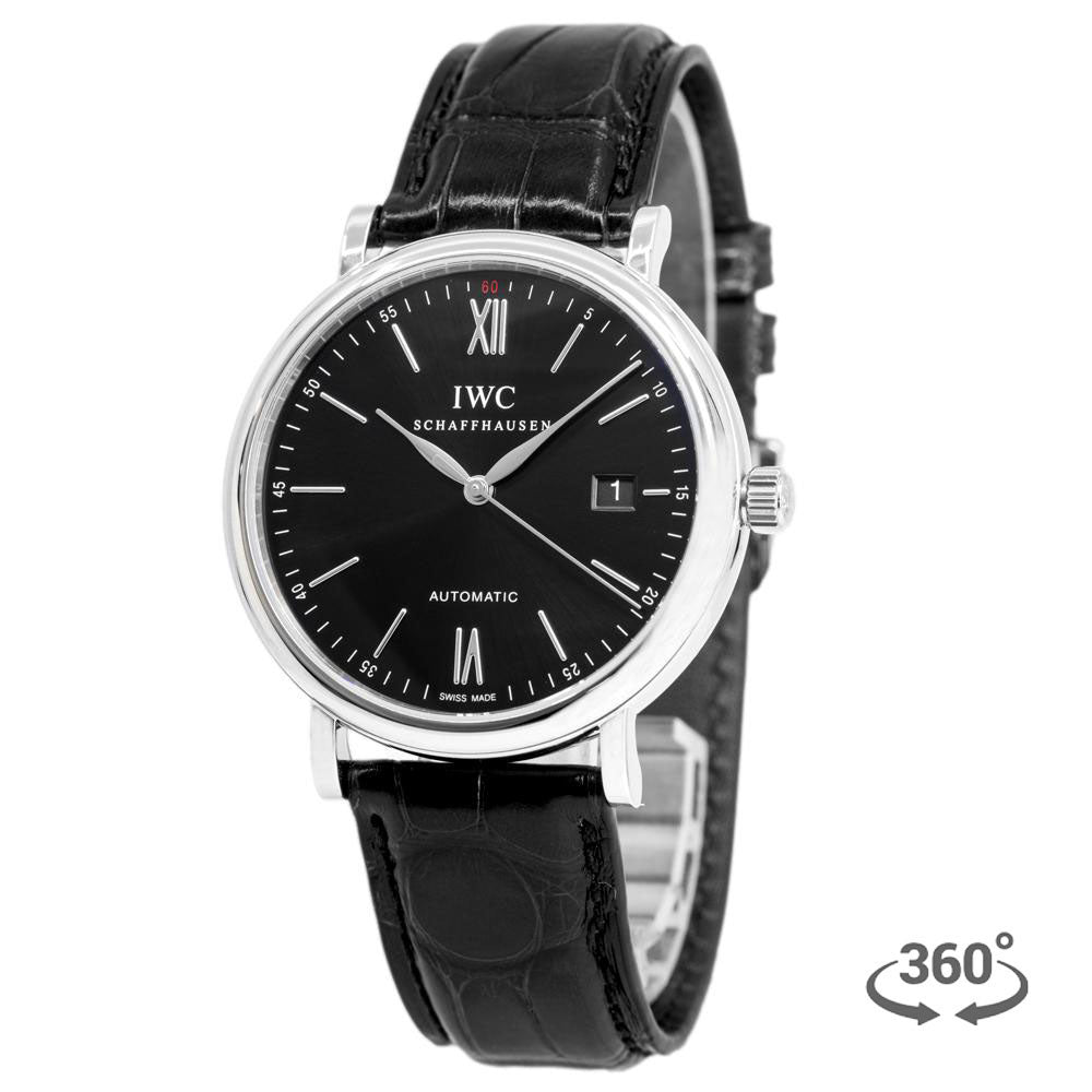 Shop Authentic IWC Portofino Automatic Black Dial Black Leather Strap Watch for Men - IW356502 - Luxxuri