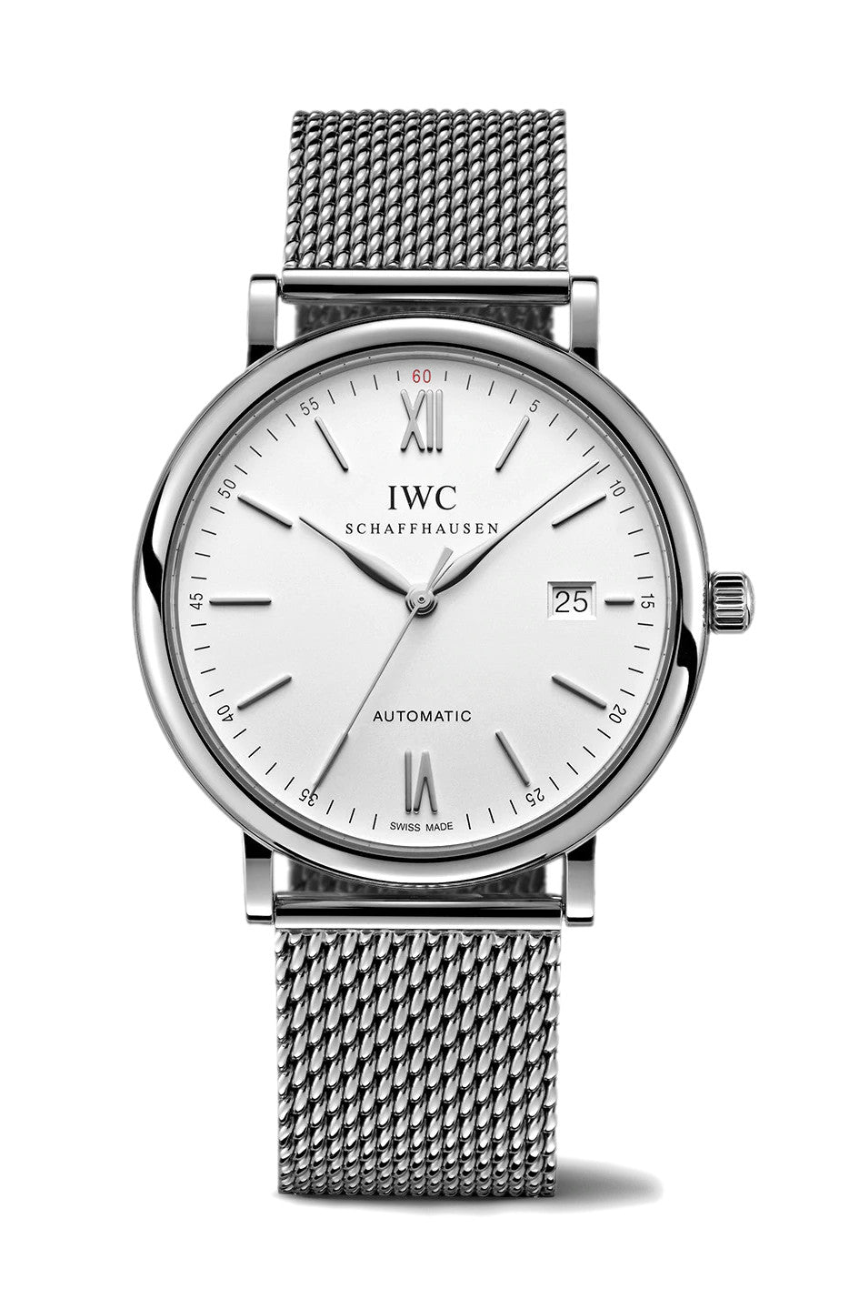 Shop Authentic IWC Portofino Automatic White Dial Silver Mesh Bracelet Watch for Men - IW356505 - Luxxuri