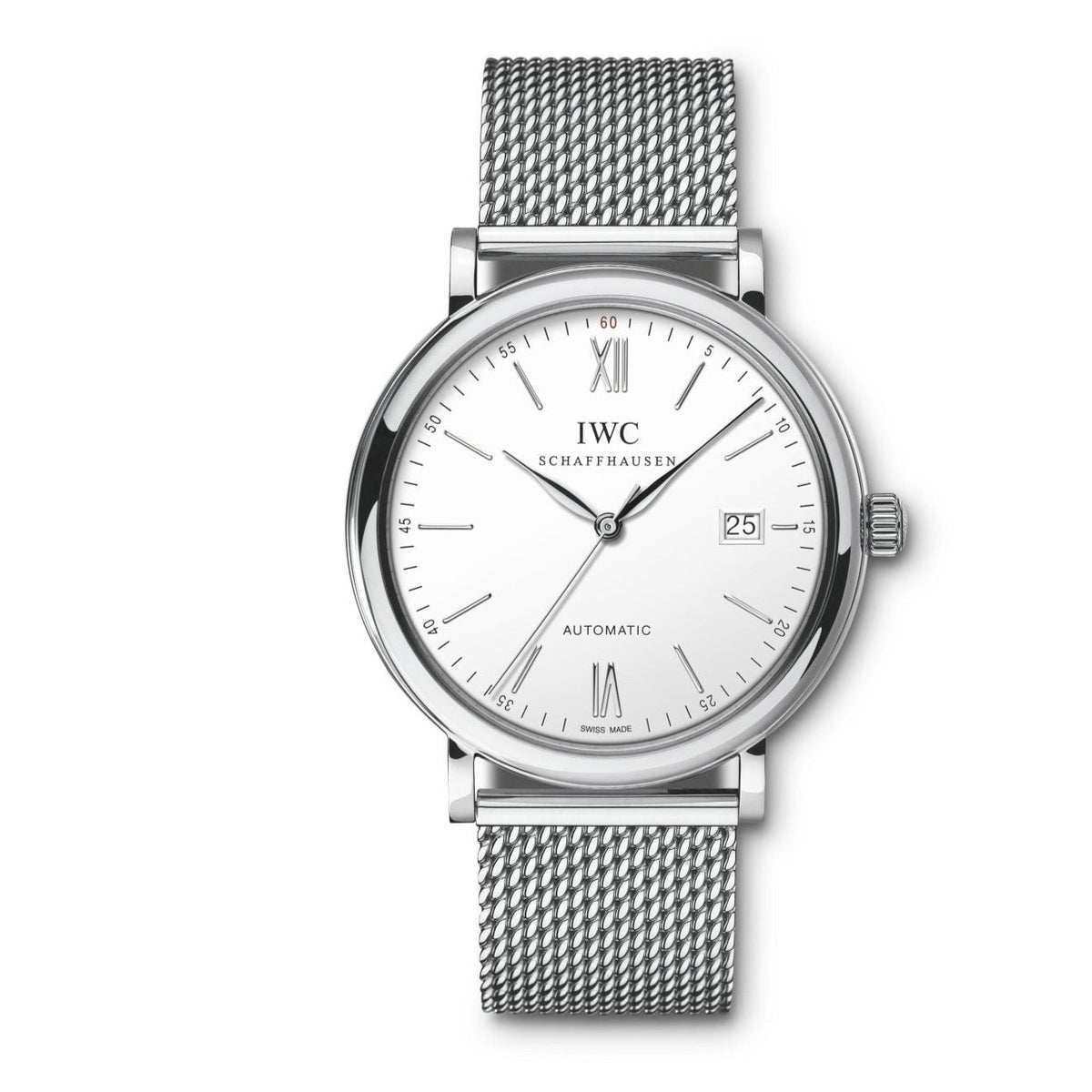 Shop Authentic IWC Portofino Automatic White Dial Silver Mesh Bracelet Watch for Men - IW356505 - Luxxuri