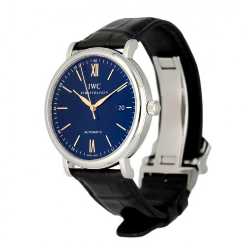 Shop Authentic IWC Portofino Automatic Blue Dial Black Leather Strap Watch for Men - IW356523 - Luxxuri