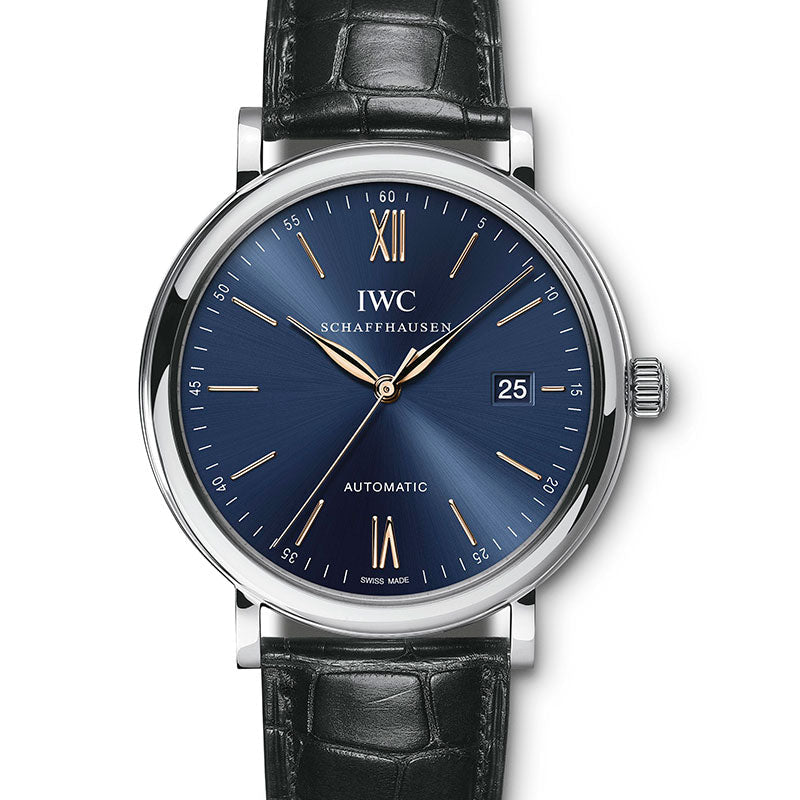 Shop Authentic IWC Portofino Automatic Blue Dial Black Leather Strap Watch for Men - IW356523 - Luxxuri
