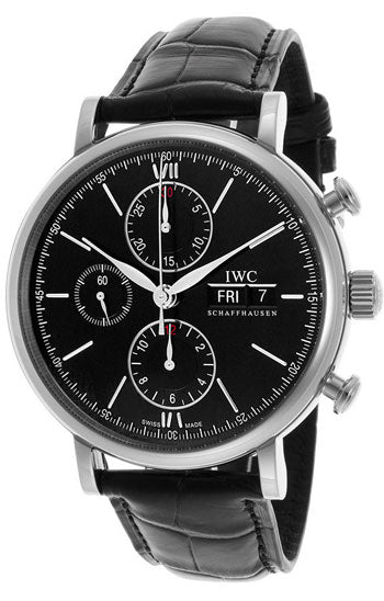Shop Authentic IWC Portofino Chronograph Black Dial Black Leather Strap Watch for Men - IW391008 - Luxxuri