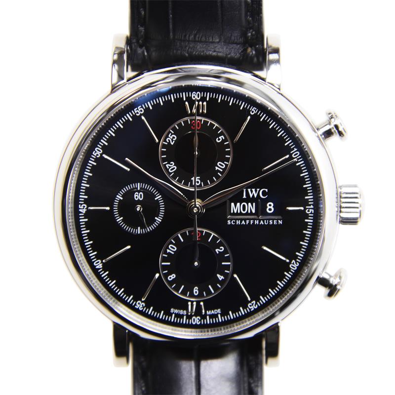 Shop Authentic IWC Portofino Chronograph Black Dial Black Leather Strap Watch for Men - IW391008 - Luxxuri