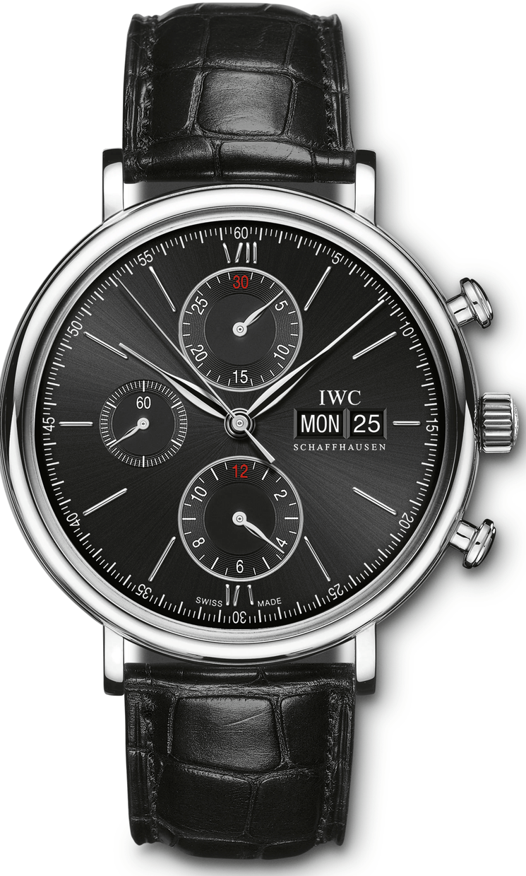 Shop Authentic IWC Portofino Chronograph Black Dial Black Leather Strap Watch for Men - IW391008 - Luxxuri
