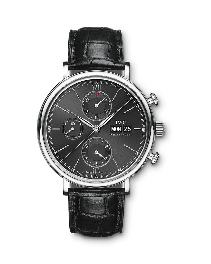 Shop Authentic IWC Portofino Chronograph Black Dial Black Leather Strap Watch for Men - IW391029 - Luxxuri