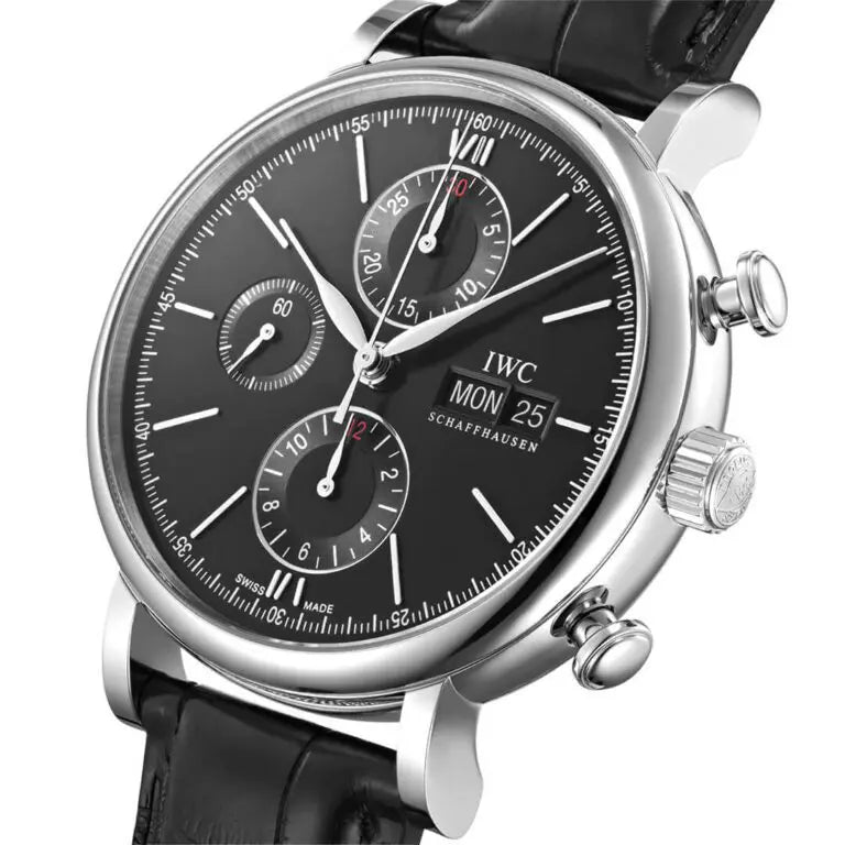 Shop Authentic IWC Portofino Chronograph Black Dial Black Leather Strap Watch for Men - IW391029 - Luxxuri