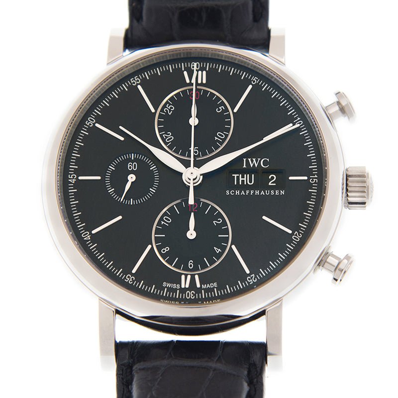 Shop Authentic IWC Portofino Chronograph Black Dial Black Leather Strap Watch for Men - IW391029 - Luxxuri