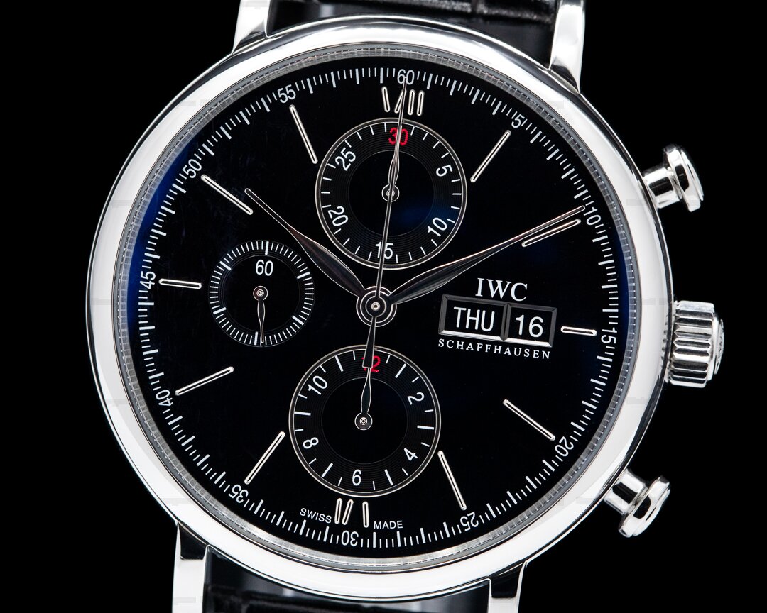 Shop Authentic IWC Portofino Chronograph Black Dial Black Leather Strap Watch for Men - IW391008 - Luxxuri