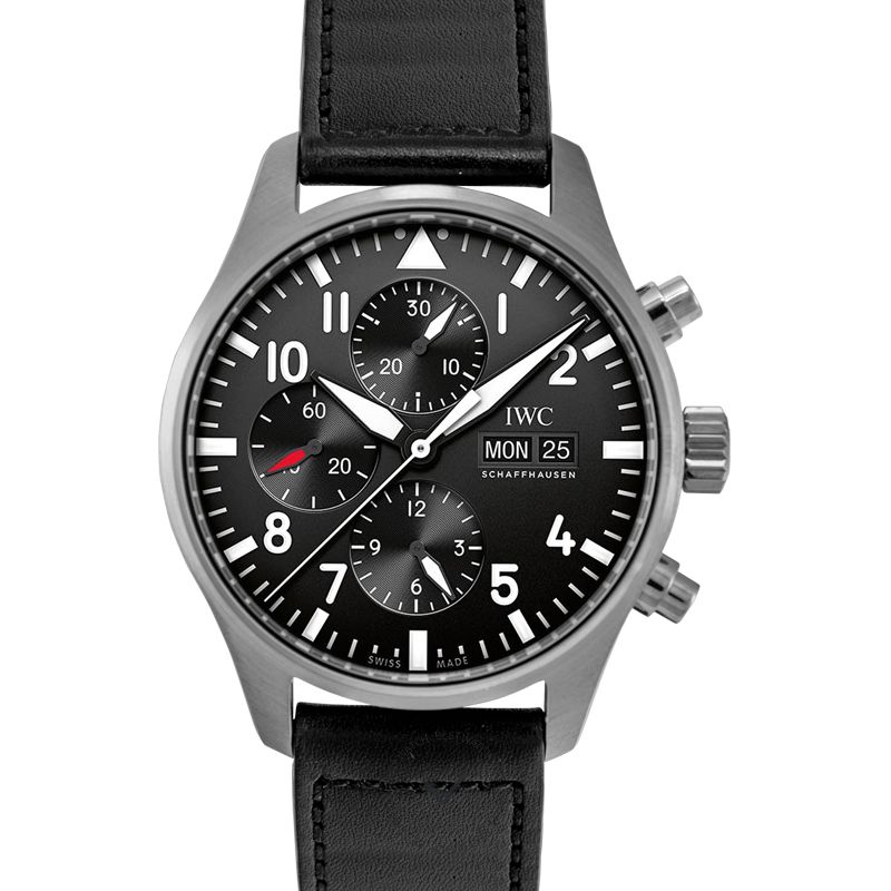 Shop Authentic IWC Pilot's Watch Chronograph Black Dial Black Leather Strap Watch for Men - IW377709 - Luxxuri
