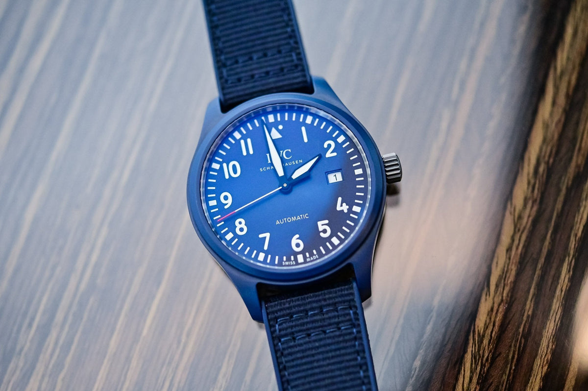 Shop Authentic IWC Pilot’s Watch Automatic "Laureus Sport for Good" Edition Blue Dial Blue Nylon Strap Watch for Men - IW328101 - Luxxuri