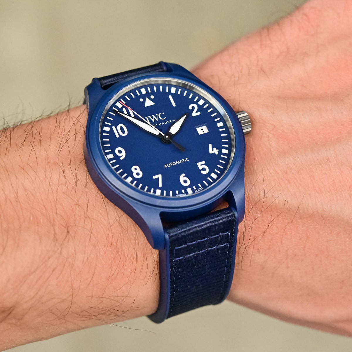 Shop Authentic IWC Pilot’s Watch Automatic "Laureus Sport for Good" Edition Blue Dial Blue Nylon Strap Watch for Men - IW328101 - Luxxuri
