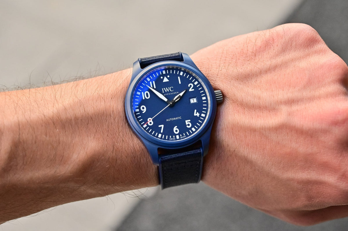 Shop Authentic IWC Pilot’s Watch Automatic "Laureus Sport for Good" Edition Blue Dial Blue Nylon Strap Watch for Men - IW328101 - Luxxuri