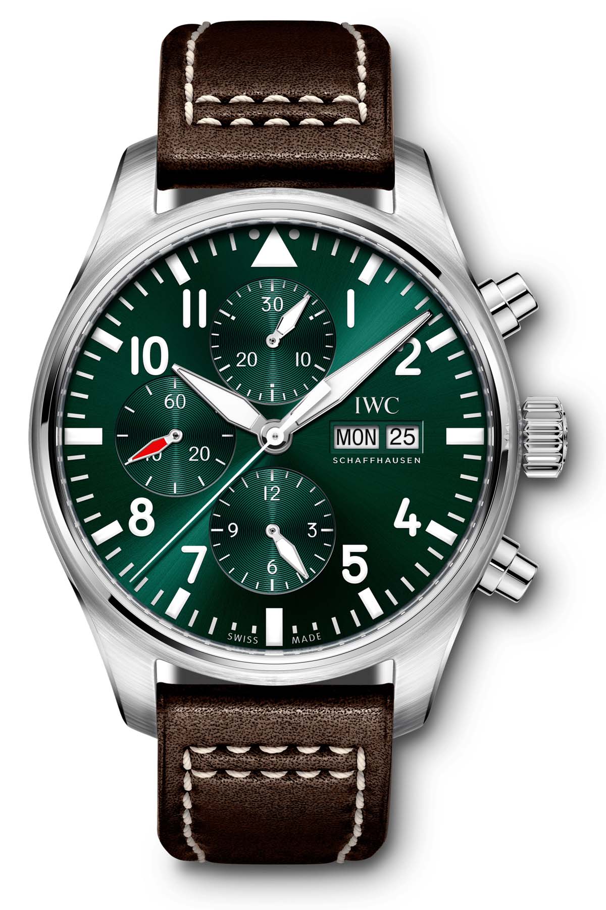 Shop Authentic IWC Pilot's Watch Chronograph Edition Racing Green 43mm Green Dial Brown Leather Strap Watch for Men - IW377726 - Luxxuri