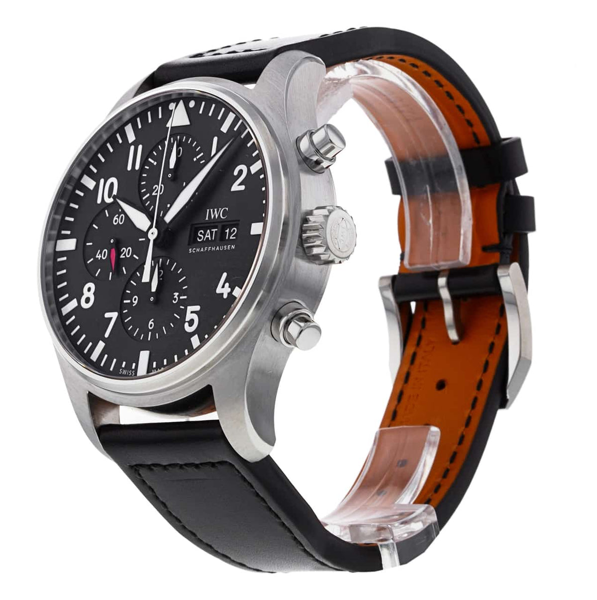 Shop Authentic IWC Pilot's Watch Chronograph Black Dial Black Leather Strap Watch for Men - IW377709 - Luxxuri